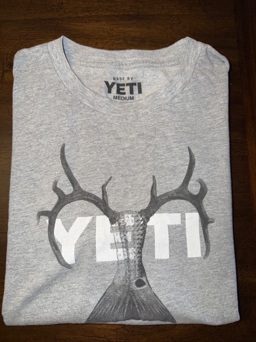 YETI Tshirt Adult Medium Gray Antler Logo Short Sleeve Mens Cotton Blend